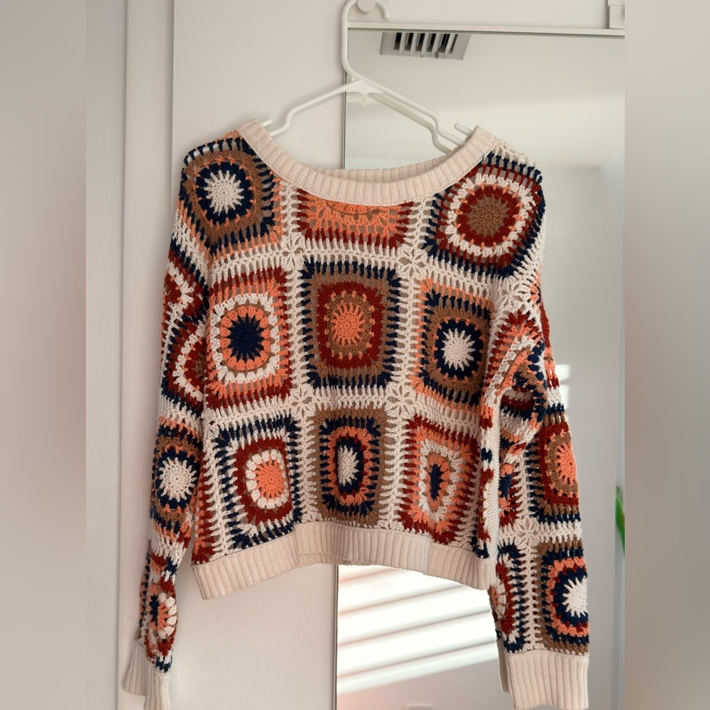 American Eagle Colorful Crochet Patterned Sweater